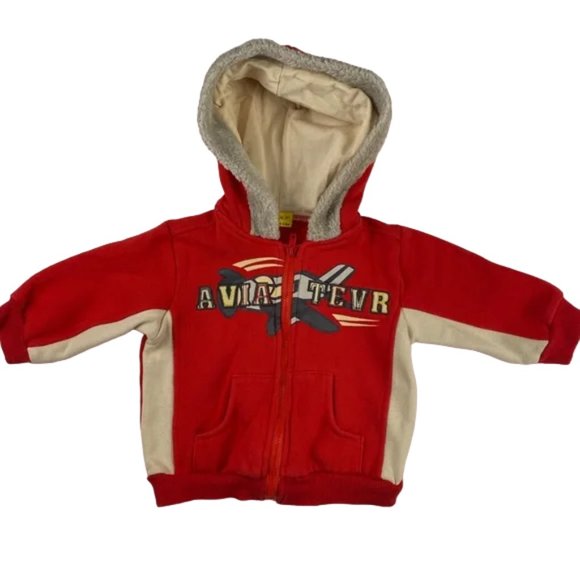 Malin Calin Red Colourblock French Aviator Full-Zip Hoodie Size 6-9 Months - Picture 1 of 7